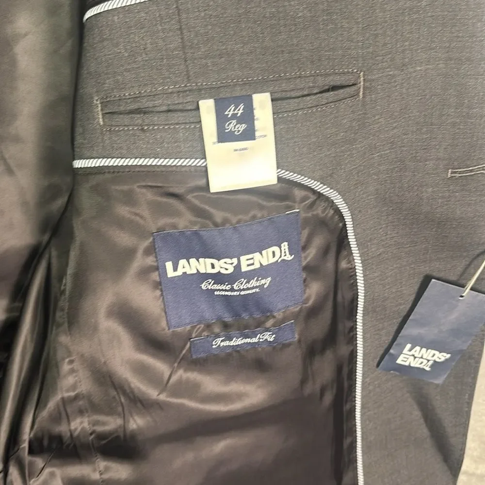 New Lands End Men’s Gray Wool Blend Medium Weight Blazer Size 44 Reg